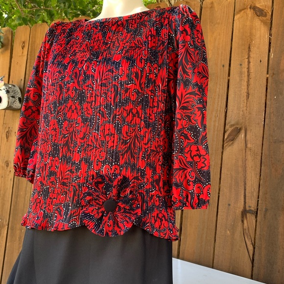 60s-70s Good Times Red/Black dress made in USA size 9/10. - Picture 3 of 12
